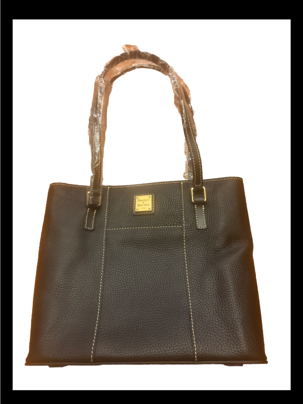 Dooney & Bourke Black Lexington Pebbled Leather Tote with Gold Plaque NWT